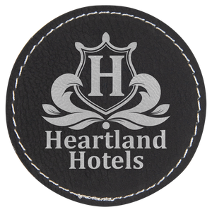 Black/Silver 2 1/2" Round Laserable Leatherette Patch with Adhesive