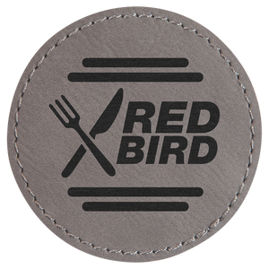 Gray 2 1/2" Round Laserable Leatherette Patch with Adhesive