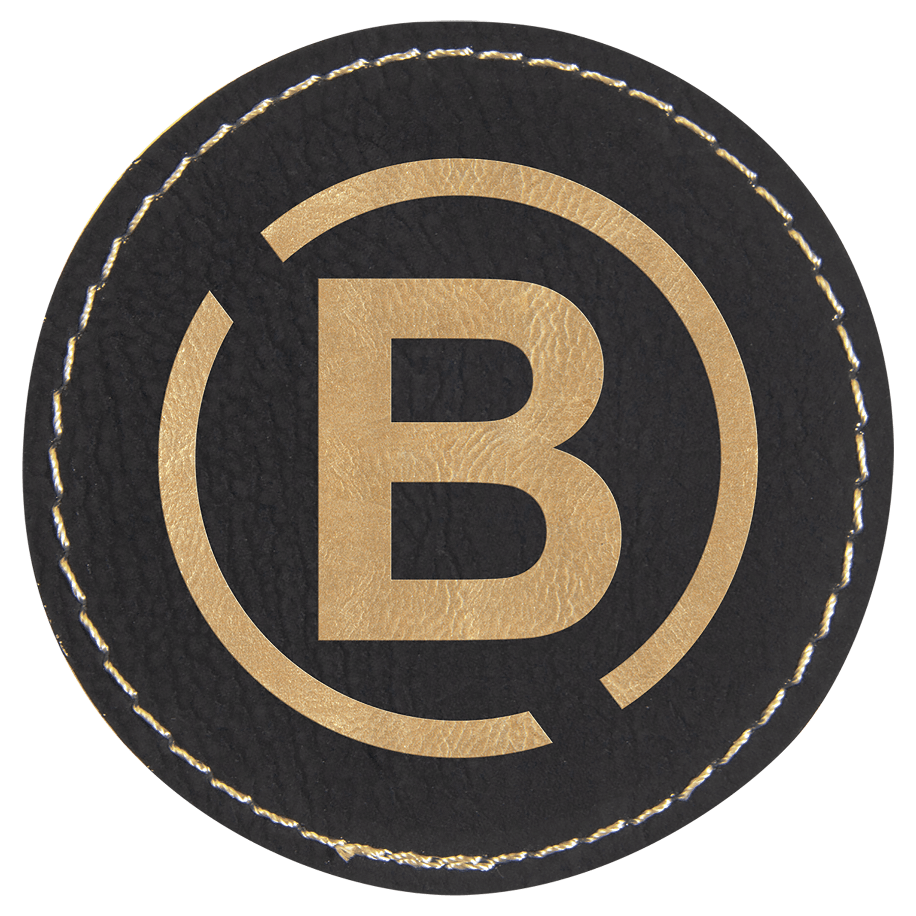 Black/Gold 2 1/2" Round Laserable Leatherette Patch with Adhesive