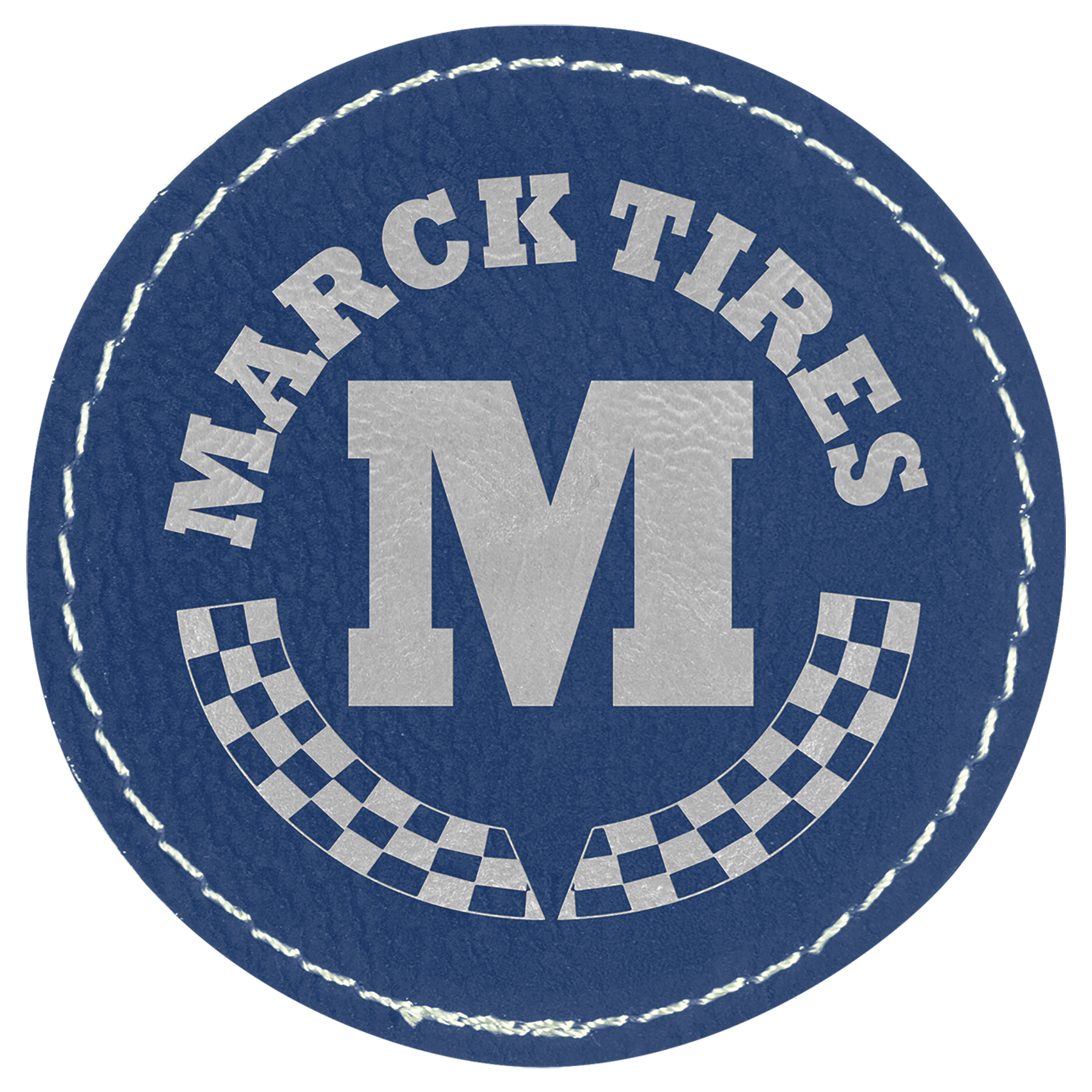 Blue/Silver 2 1/2" Round Laserable Leatherette Patch with Adhesive