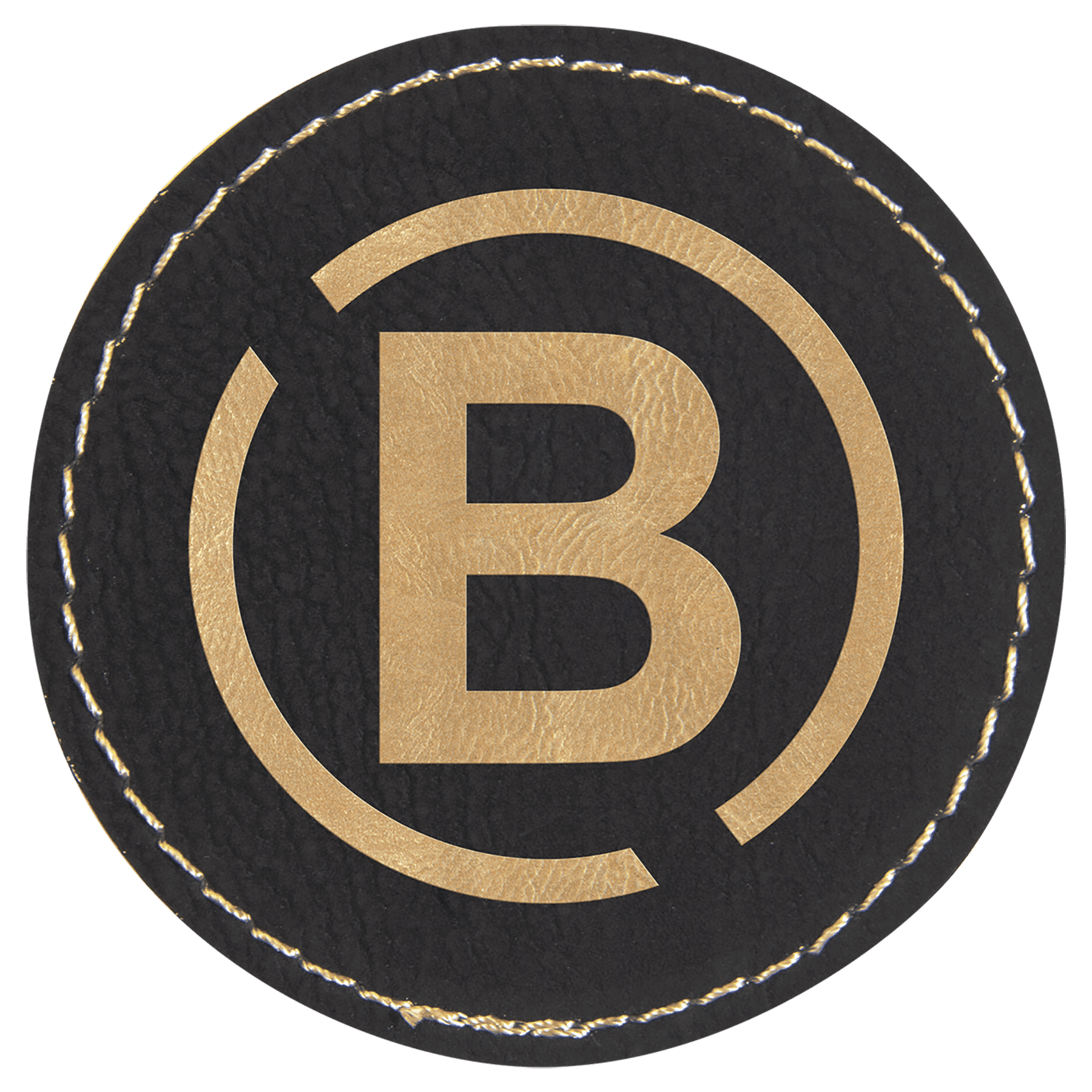 Black/Gold 2 1/2" Laserable Leatherette Round Patch with Kota Pro Adhesive