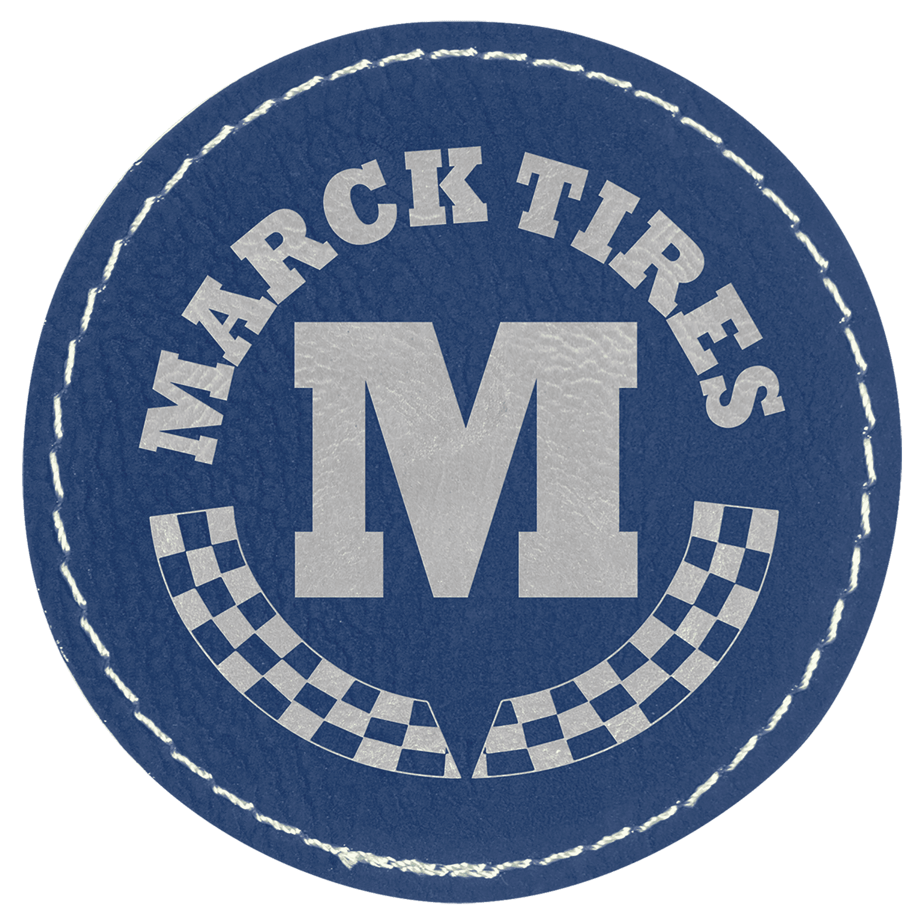 Blue/Silver 2 1/2" Laserable Leatherette Round Patch with Kota Pro Adhesive