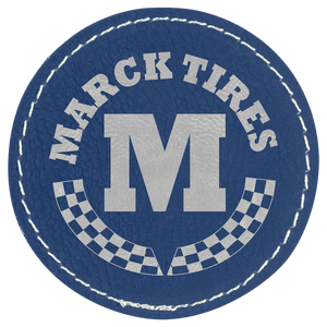 Blue/Silver 2 1/2" Laserable Leatherette Round Patch with Kota Pro Adhesive