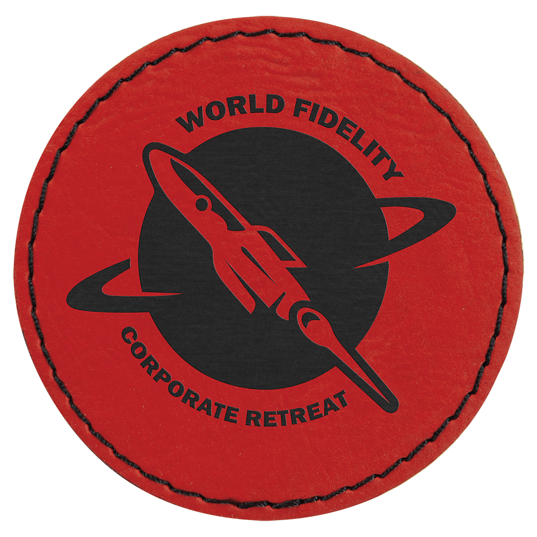 Red 2 1/2" Laserable Leatherette Round Patch with Kota Pro Adhesive