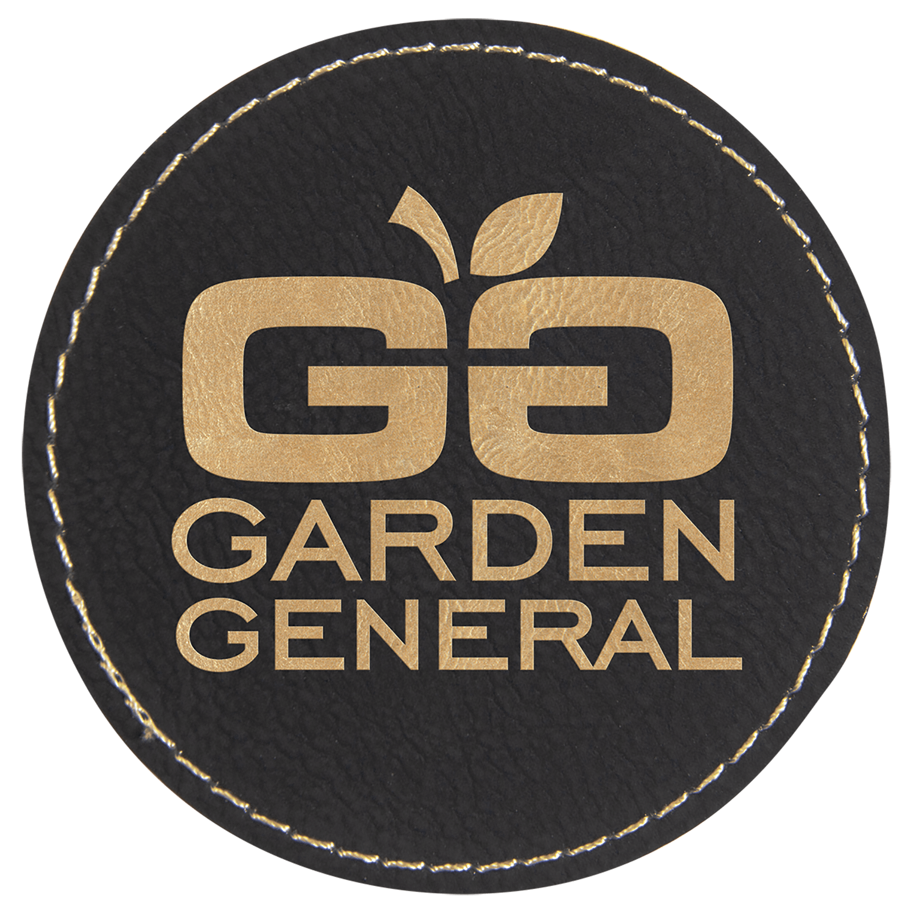 Black/Gold 3" Round Laserable Leatherette Patch with Adhesive