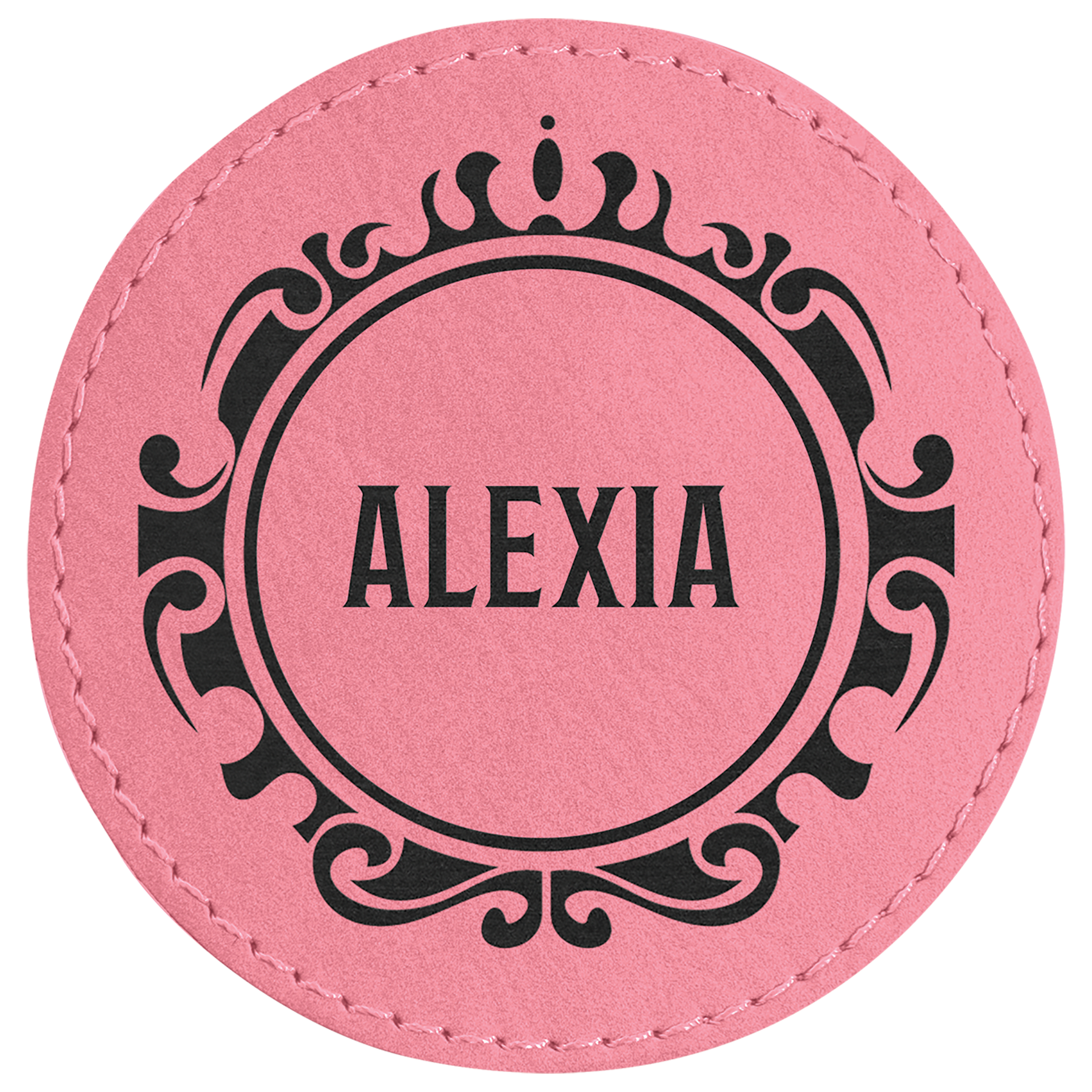 Pink 3" Round Laserable Leatherette Patch with Adhesive