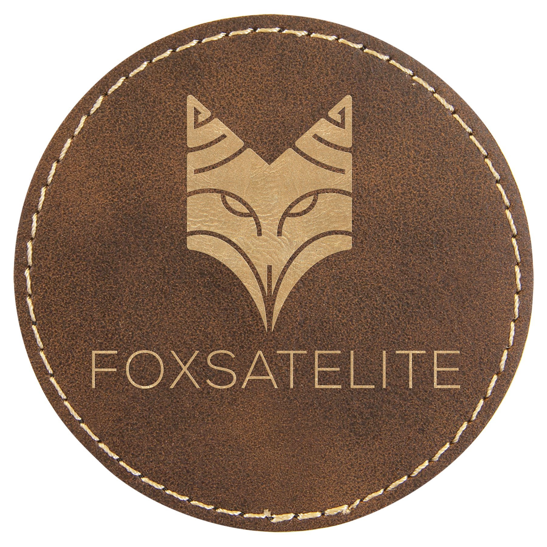 Rustic/Gold 3" Round Laserable Leatherette Patch with Adhesive