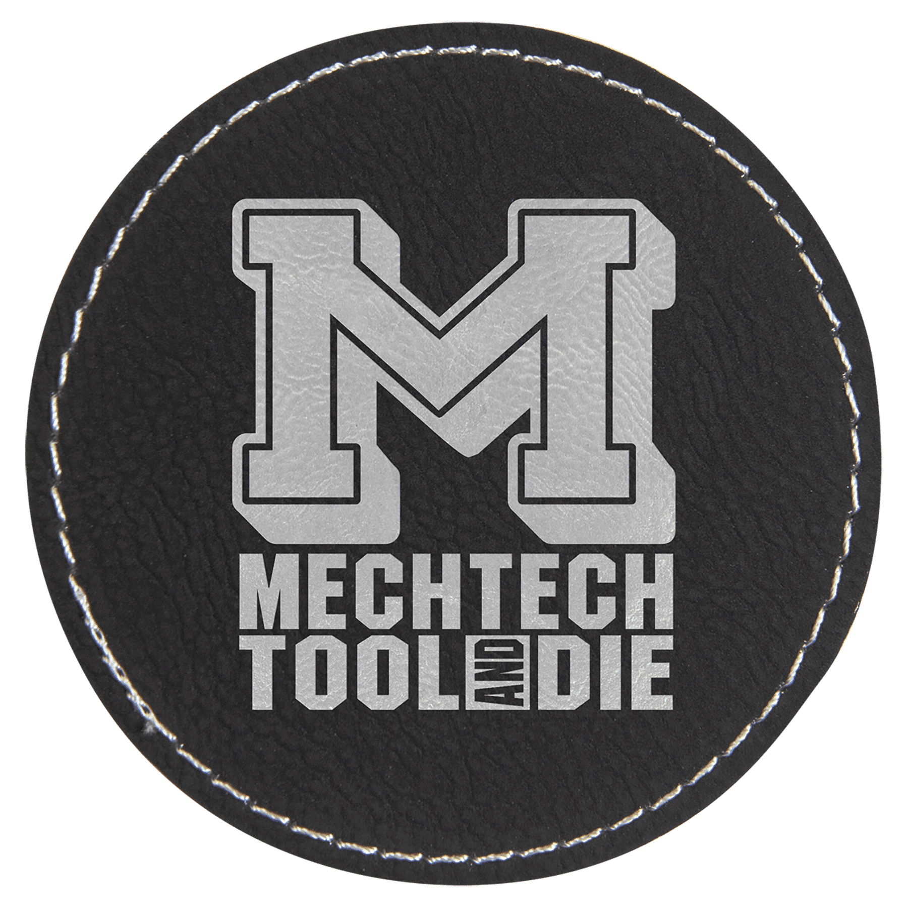 Black/Silver 3" Laserable Leatherette Round Patch with Adhesive