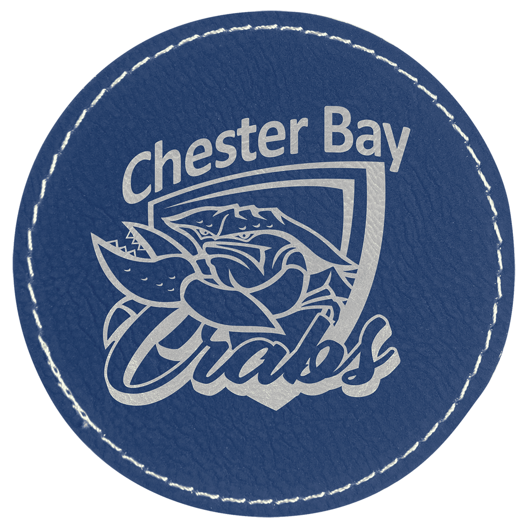 Blue/Silver 3" Laserable Leatherette Round Patch with Adhesive