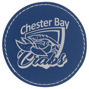 Blue/Silver 3" Laserable Leatherette Round Patch with Adhesive