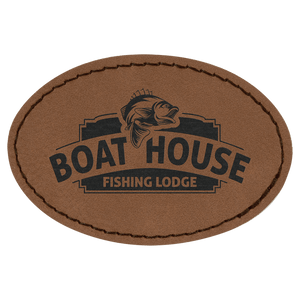 Dark Brown 3" x 2" Oval Laserable Leatherette Patch with Adhesive