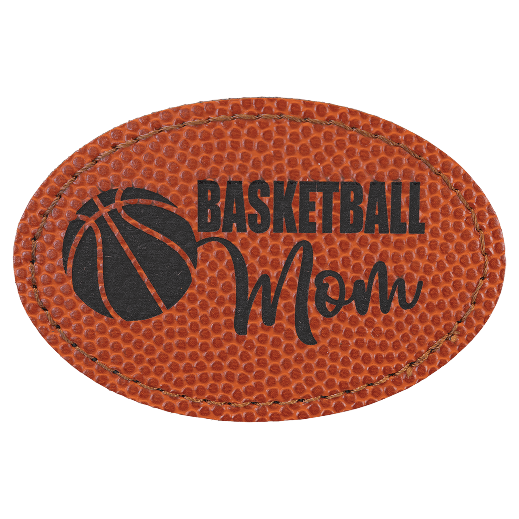 Basketball 3" x 2" Oval Laserable Leatherette Patch with Adhesive