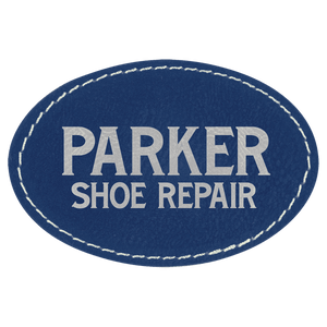 Blue/Silver 3" x 2" Laserable Leatherette Oval Patch with Kota Pro Adhesive