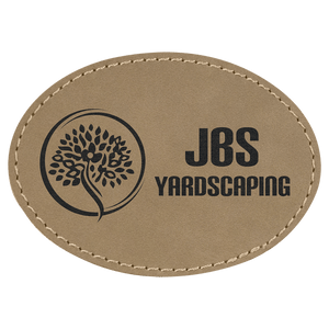 Light Brown 3 1/2" x 2 1/2" Laserable Leatherette Oval Patch with Adhesive