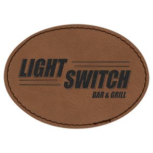 Dark Brown 3 1/2" x 2 1/2" Laserable Leatherette Oval Patch with Adhesive