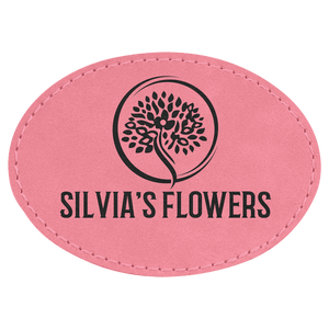Pink 3 1/2" x 2 1/2" Laserable Leatherette Oval Patch with Adhesive