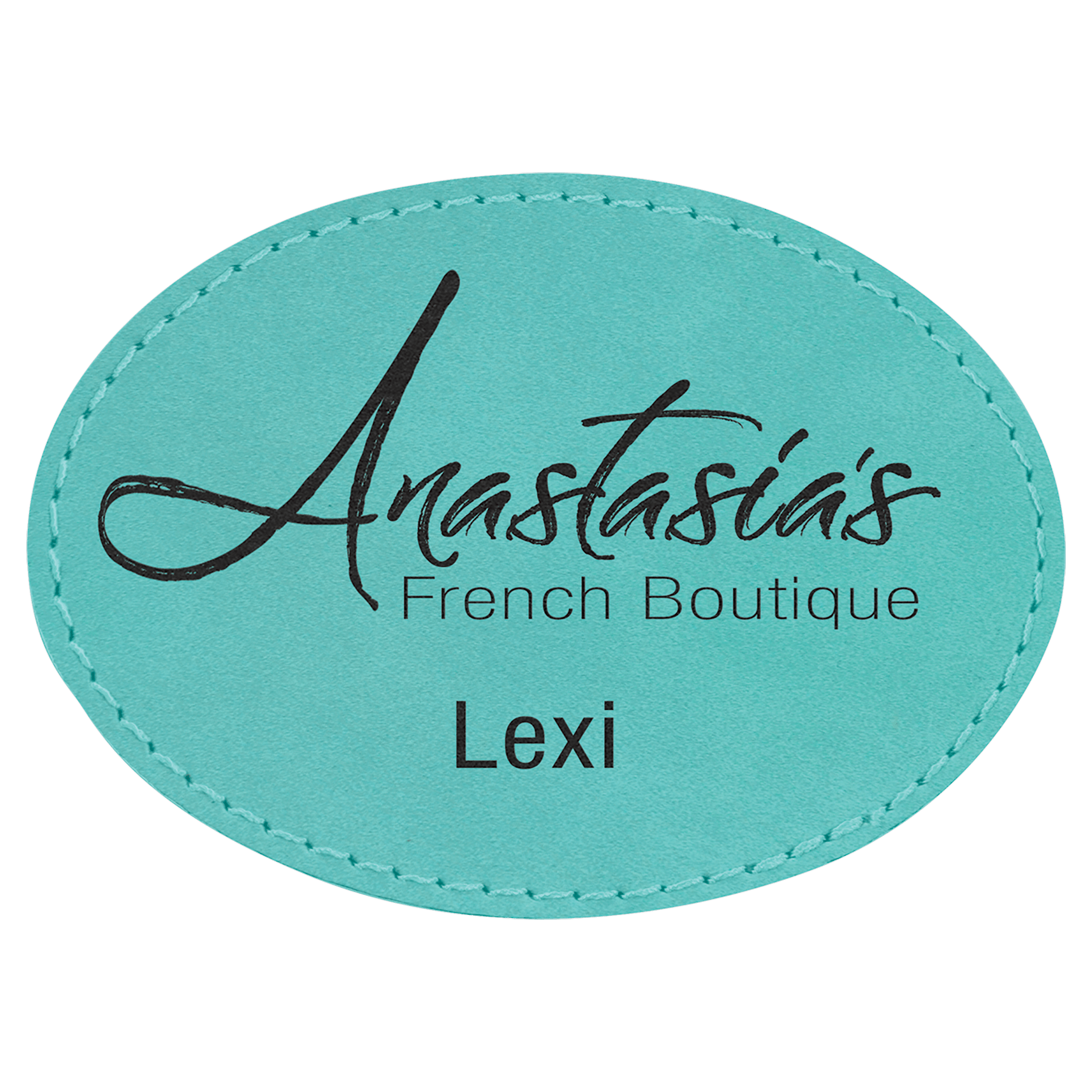 Teal 3 1/2" x 2 1/2" Laserable Leatherette Oval Patch with Adhesive