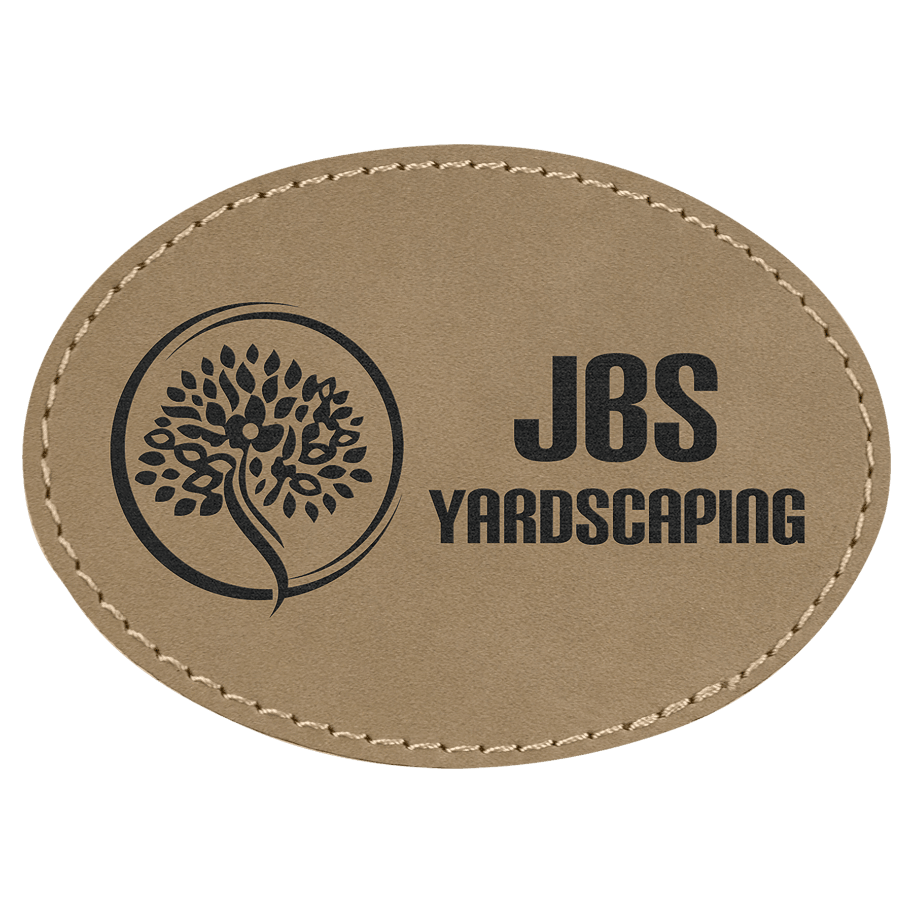 Light Brown 3 1/2" x 2 1/2" Laserable Leatherette Oval Patch with Kota Pro Adhesive