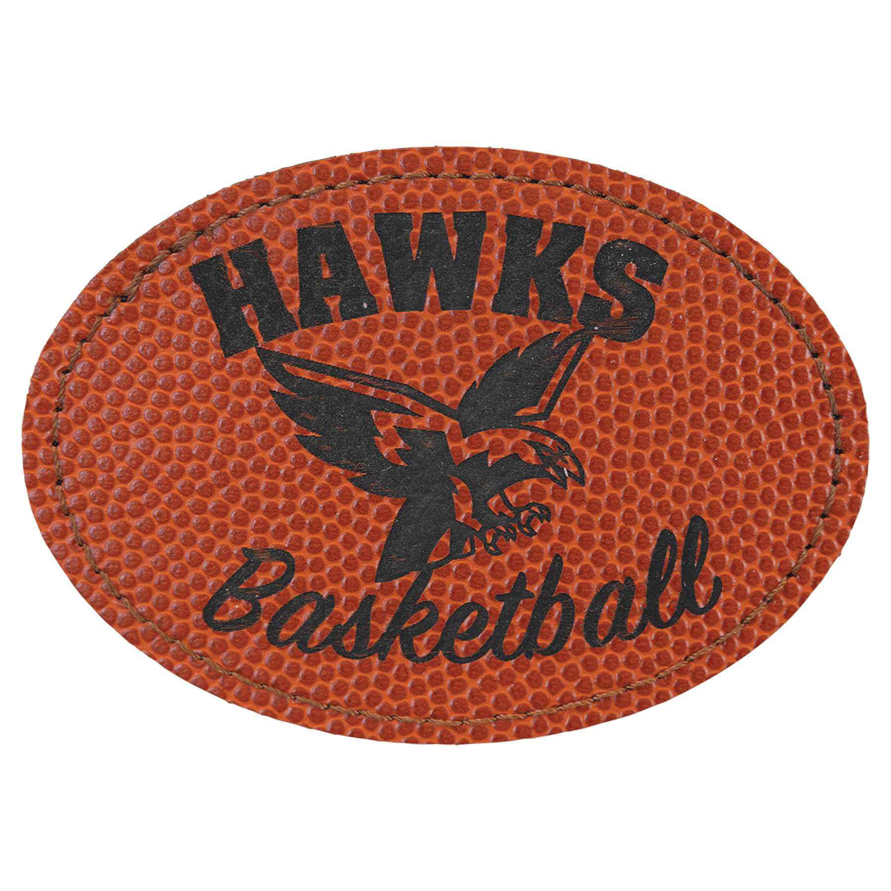Basketball 3 1/2" x 2 1/2" Laserable Leatherette Oval Patch with Kota Pro Adhesive