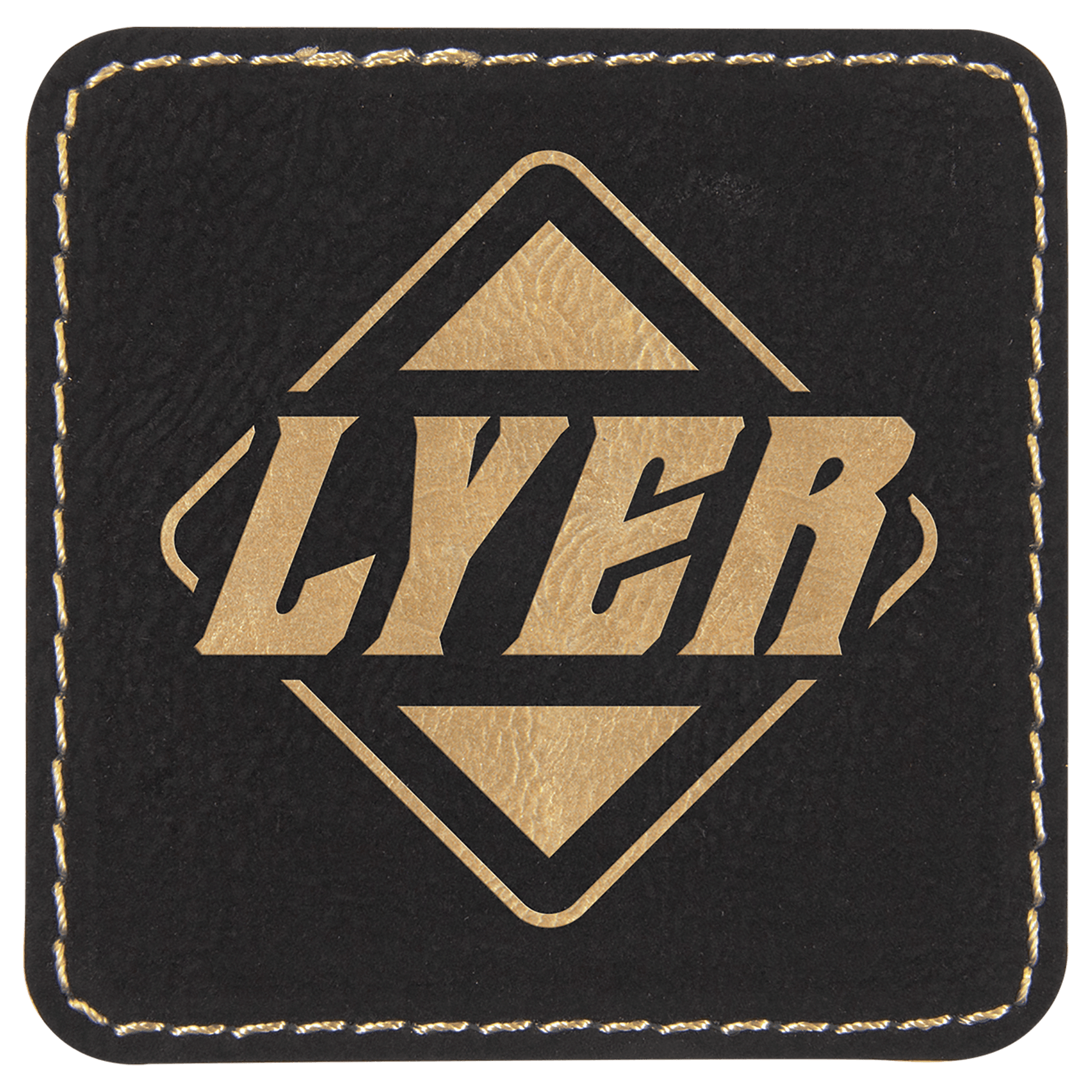 Black/Gold 2 1/2" x 2 1/2" Laserable Leatherette Square Patch with Kota Pro Adhesive