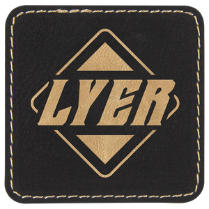 Black/Gold 2 1/2" x 2 1/2" Laserable Leatherette Square Patch with Kota Pro Adhesive