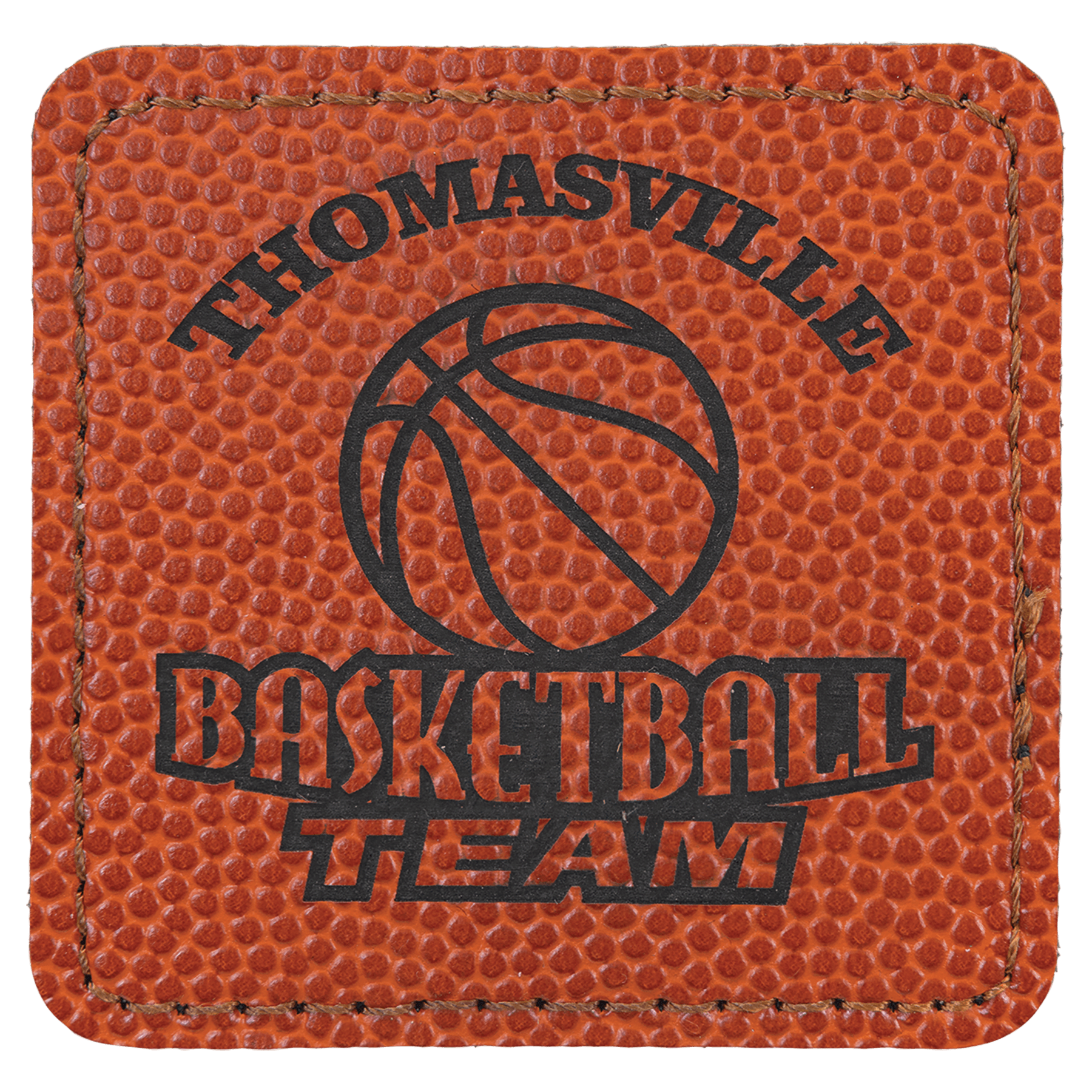 Basketball 2 1/2" x 2 1/2" Laserable Leatherette Square Patch with Kota Pro Adhesive
