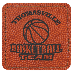 Basketball 2 1/2" x 2 1/2" Laserable Leatherette Square Patch with Kota Pro Adhesive