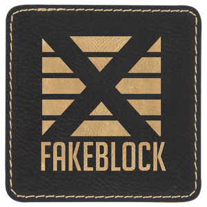 Black/Gold 3" x 3" Square Laserable Leatherette Patch with Adhesive