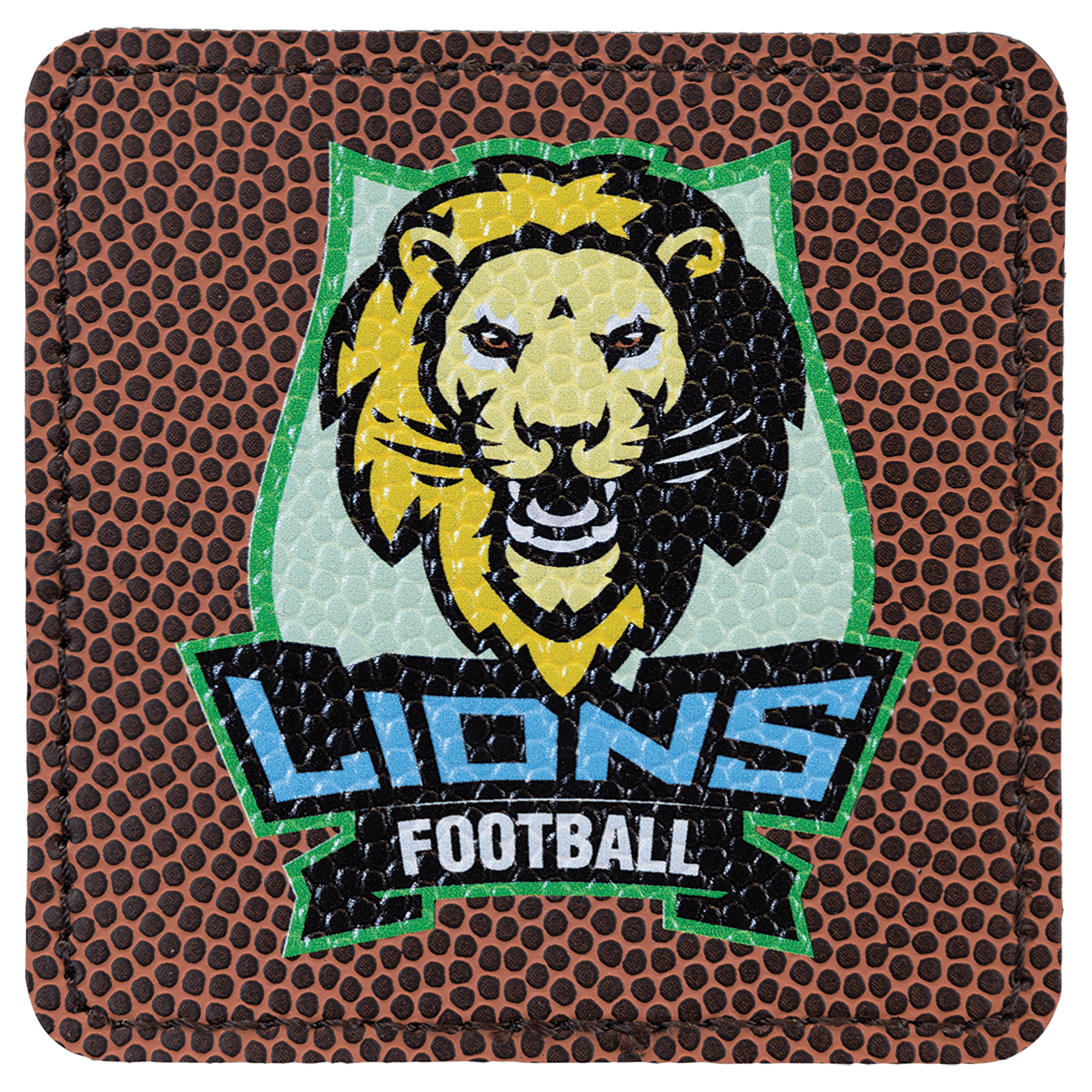 Football 3" x 3" Square Laserable Leatherette Patch with Adhesive