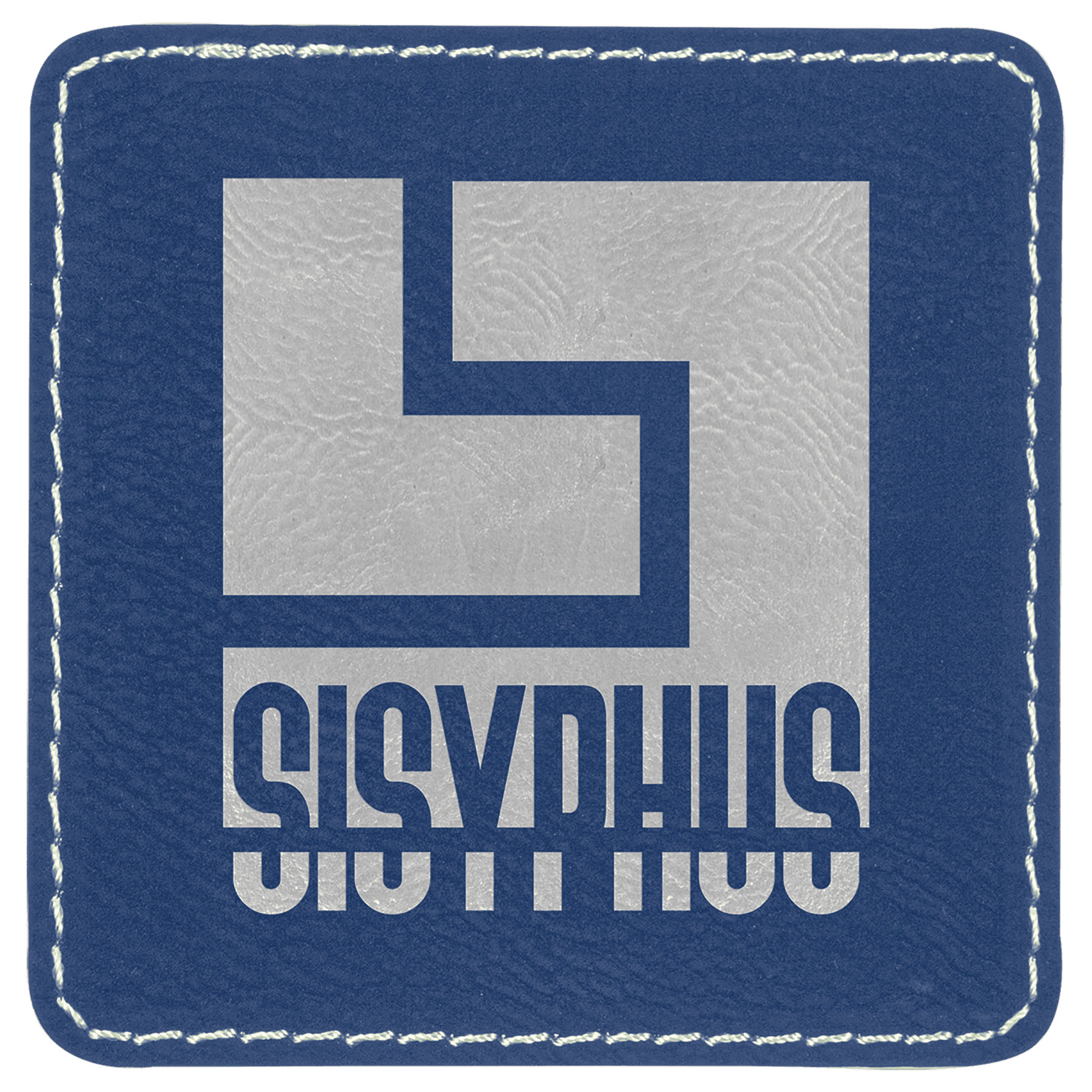 Blue/Silver 3" x 3" Laserable Leatherette Square Patch with Kota Pro Adhesive