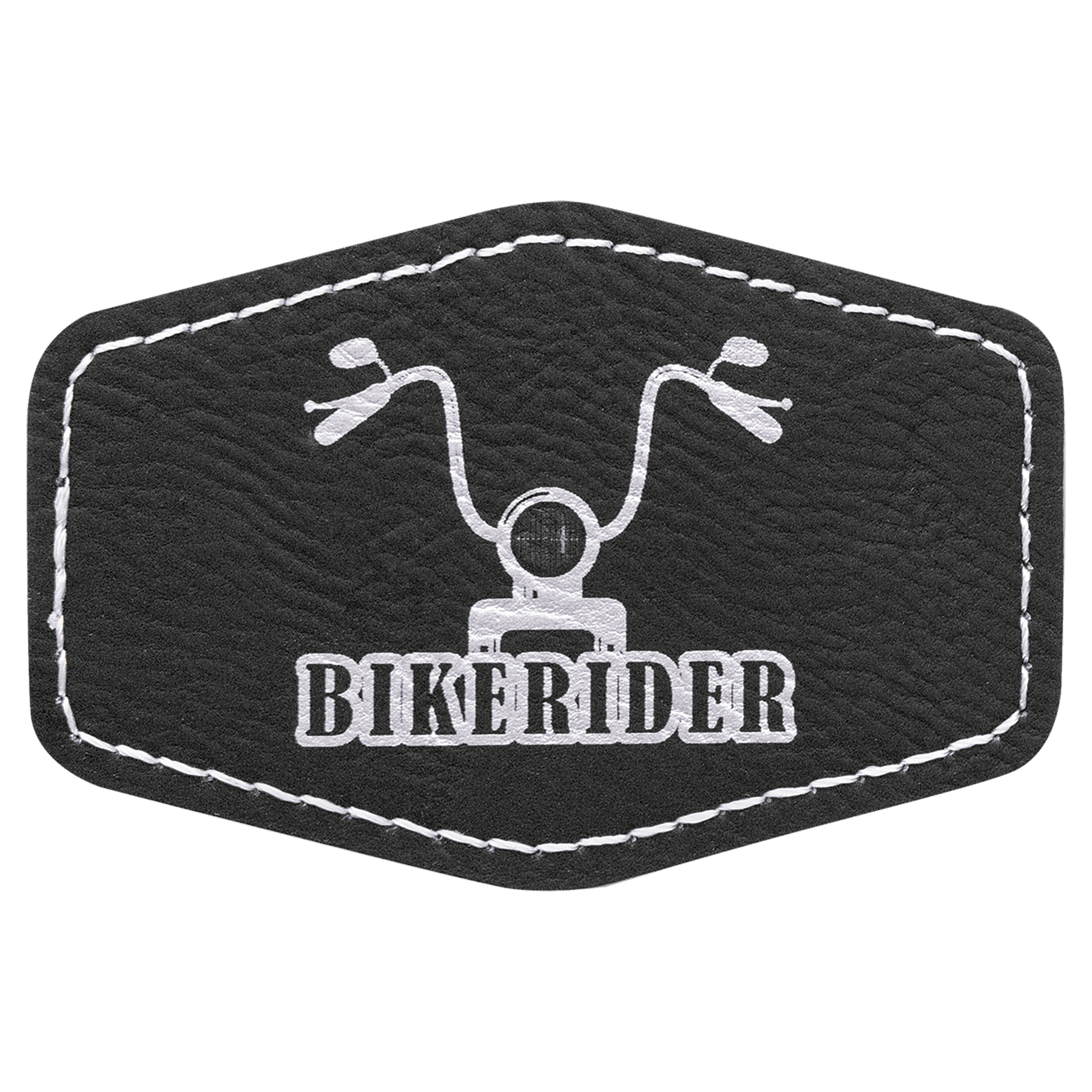 Black/Silver 3" x 2" Laserable Leatherette Hex Patch with Kota Pro Adhesive