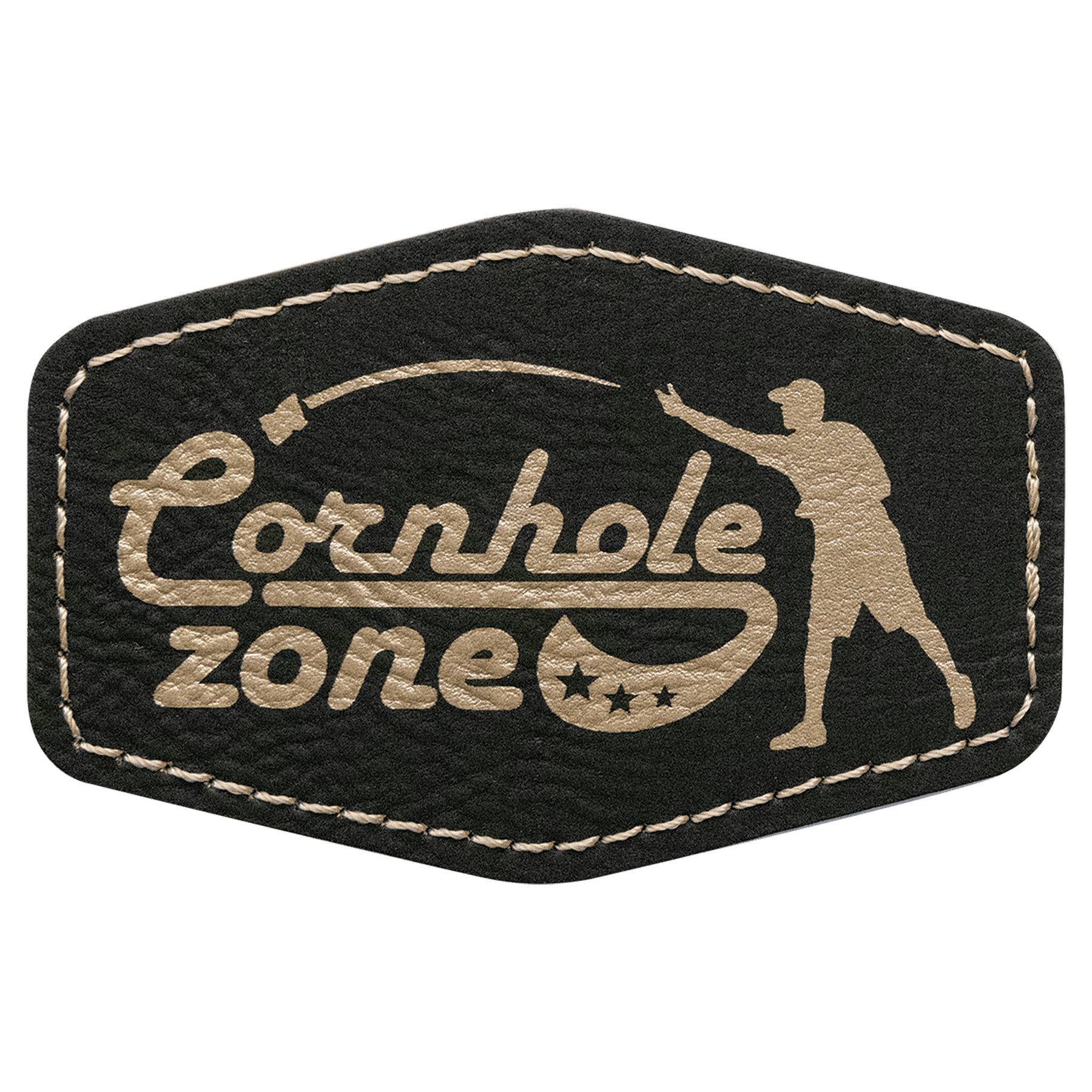 Black/Gold 3" x 2" Laserable Leatherette Hex Patch with Kota Pro Adhesive