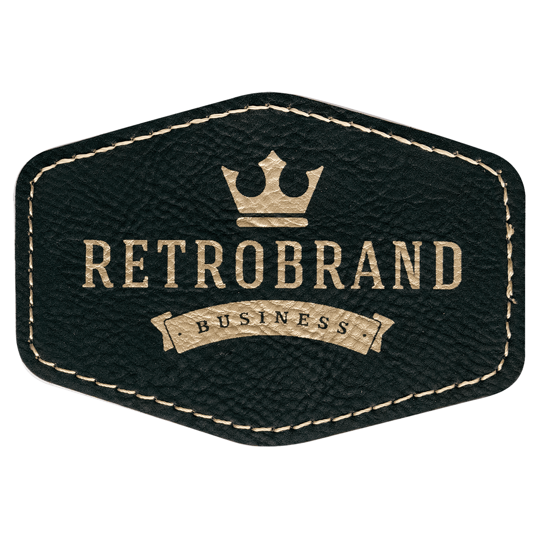 Black/Gold 3 1/2" x 2 1/2" Laserable Leatherette Hex Patch with Kota Pro Adhesive