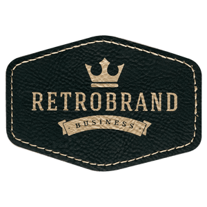 Black/Gold 3 1/2" x 2 1/2" Laserable Leatherette Hex Patch with Kota Pro Adhesive