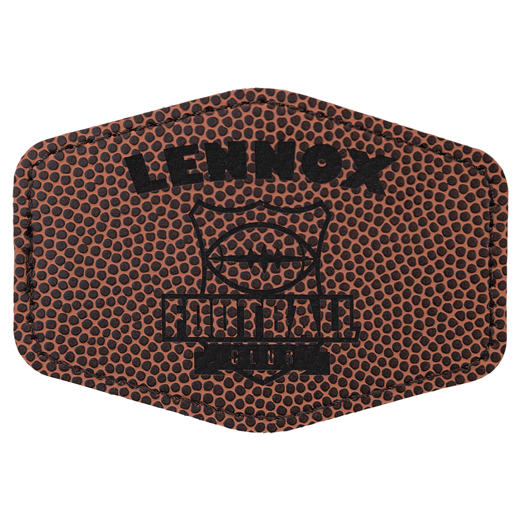 Football 3 1/2" x 2 1/2" Laserable Leatherette Hex Patch with Kota Pro Adhesive
