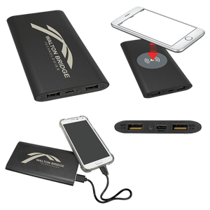 Black 8000MAH Power Bank & Wireless Anodized Aluminum Charger with USB-C Cord