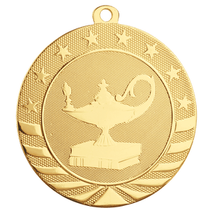 Bright Gold 2 3/4" Lamp of Knowledge Starbrite Medal