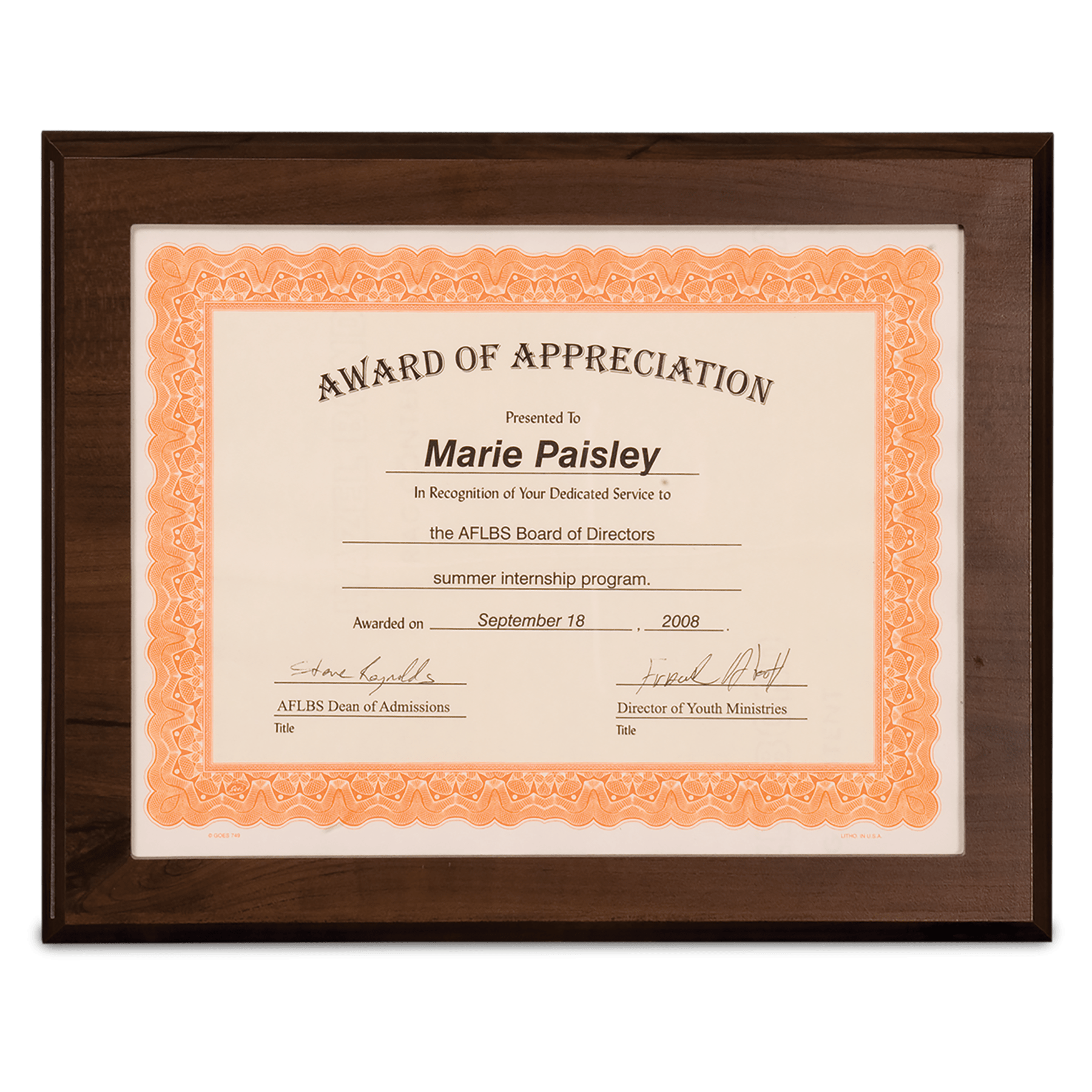 13" x 10 1/2" Finish Slide-In Frame Plaque with 11" x 8 1/2" Window