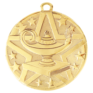 Gold 2" Superstar Lamp of Knowledge Medal