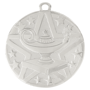 Silver 2" Superstar Lamp of Knowledge Medal