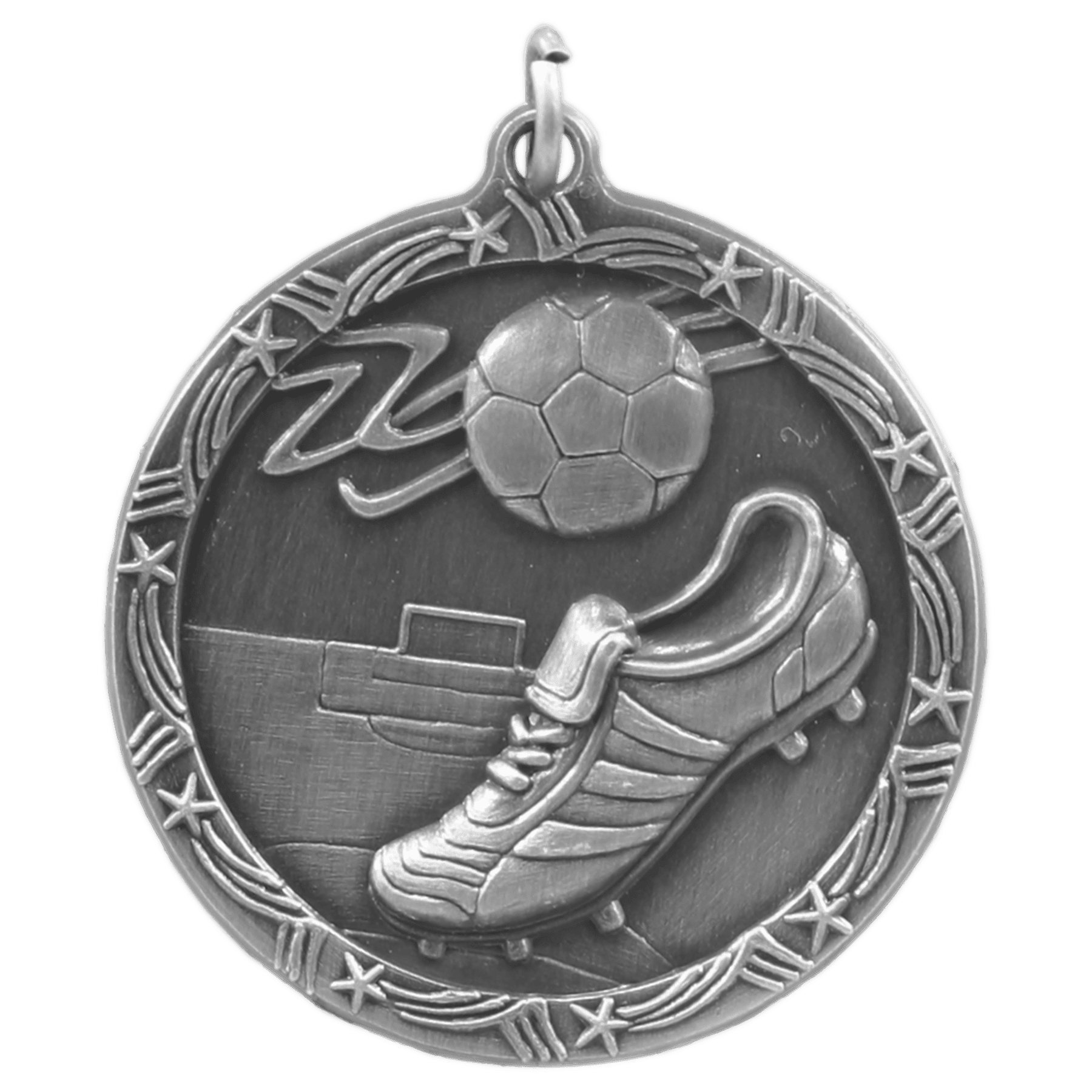 Antique Silver 1 3/4" Soccer Shooting Star Medal
