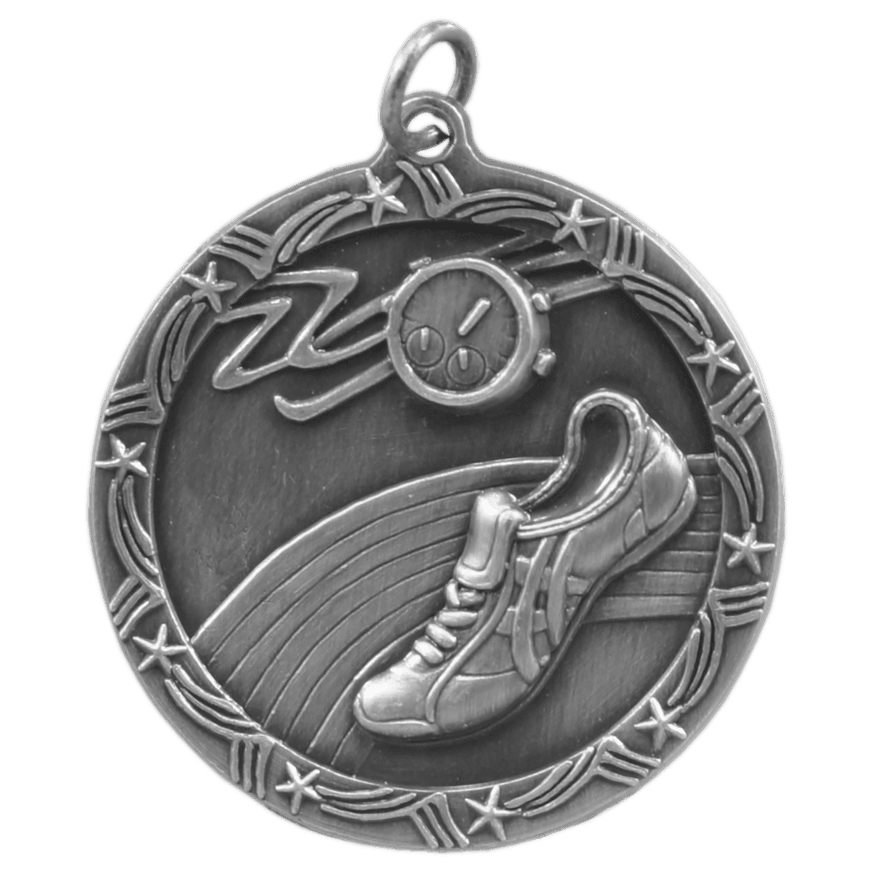 Antique Silver 1 3/4" Track Shooting Star Medal