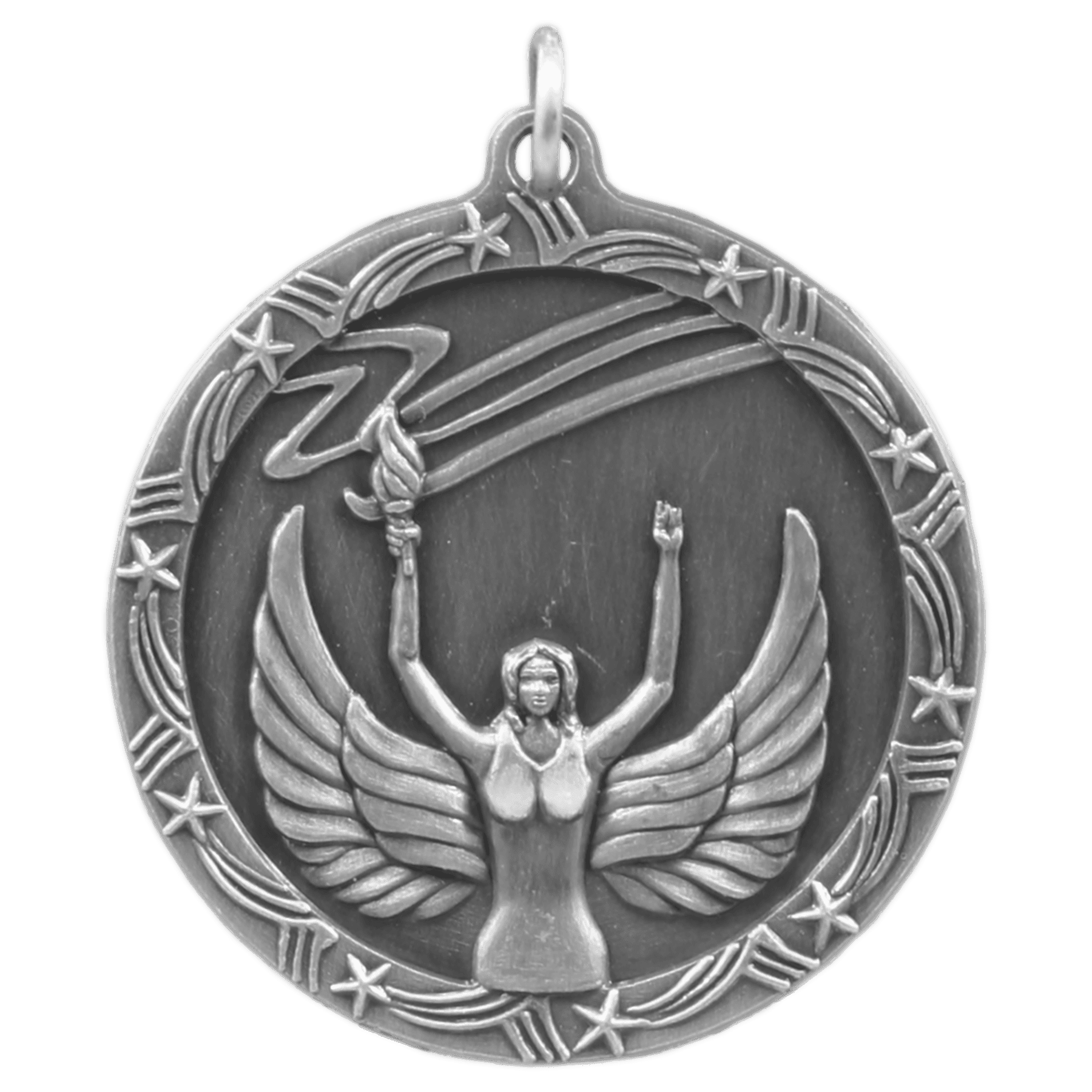 Antique Silver 1 3/4" Victory Shooting Star Medal