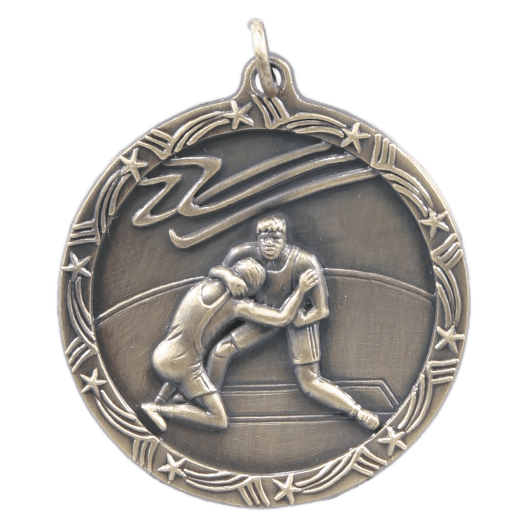 Antique Gold 1 3/4" Wrestling Shooting Star Medal