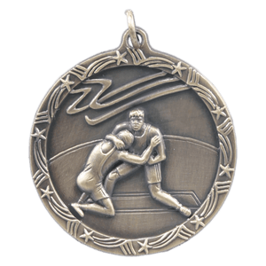 Antique Gold 1 3/4" Wrestling Shooting Star Medal