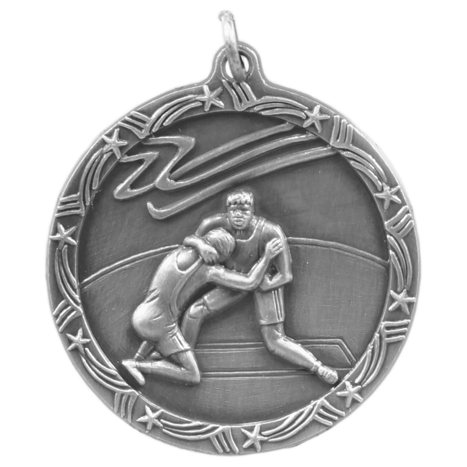 Antique Silver 1 3/4" Wrestling Shooting Star Medal