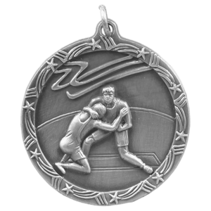 Antique Silver 1 3/4" Wrestling Shooting Star Medal