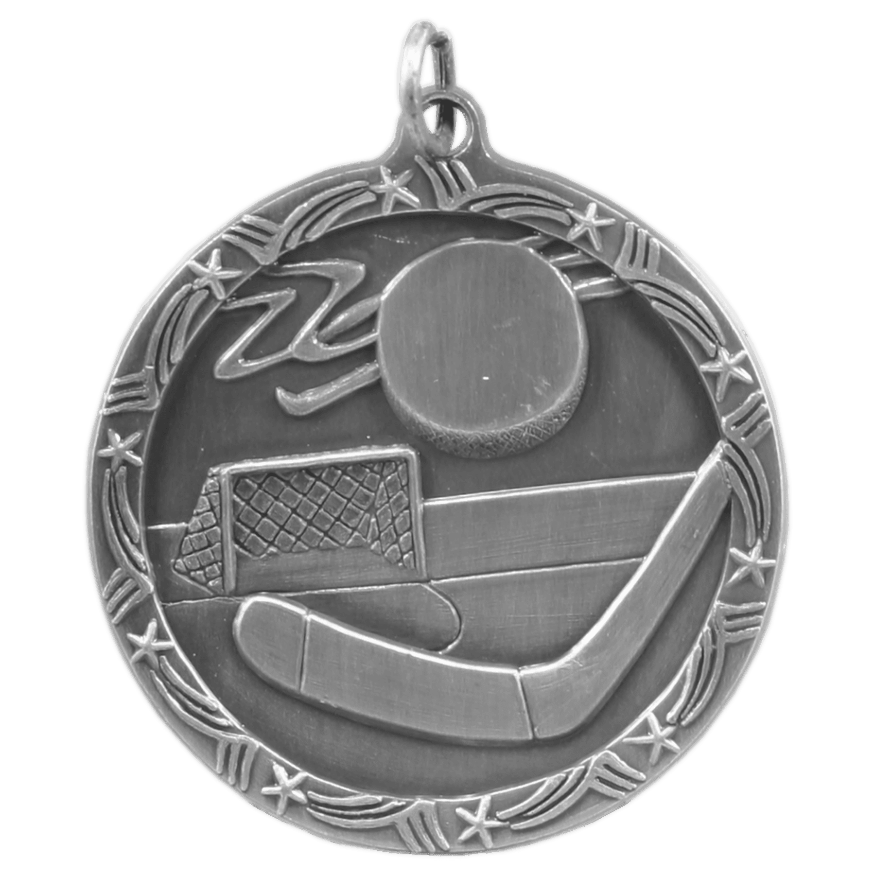 Antique Silver 1 3/4" Hockey Shooting Star Medal
