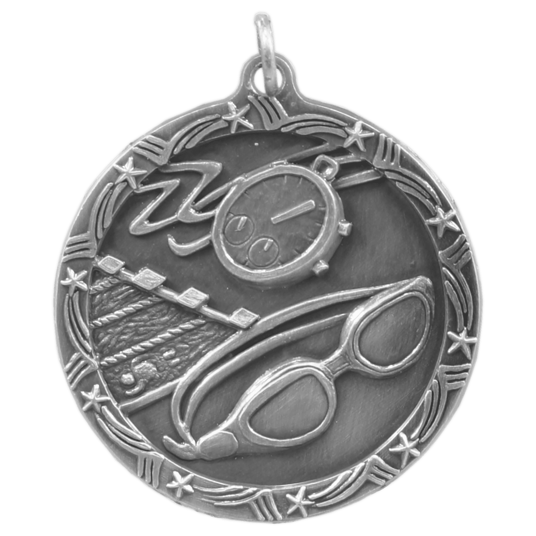 Antique Silver 1 3/4" Swimming Shooting Star Medal