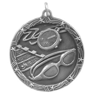Antique Silver 1 3/4" Swimming Shooting Star Medal